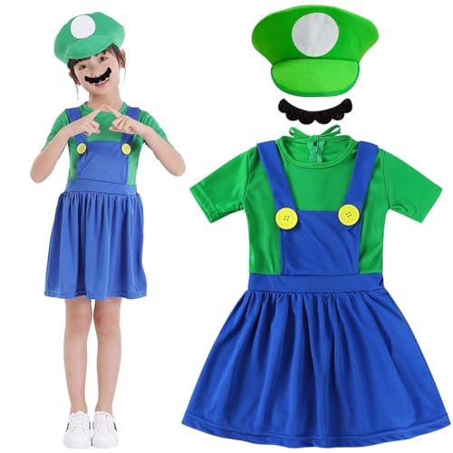 YeahBoom Mario Kostüm Luigi Kostüm Set,Luigi Kostüm,3 Stück Bros Cosplay Kostüm, Jungen Madchen Outfit für Weihnachten Karneval Faschingskostüme von YeahBoom