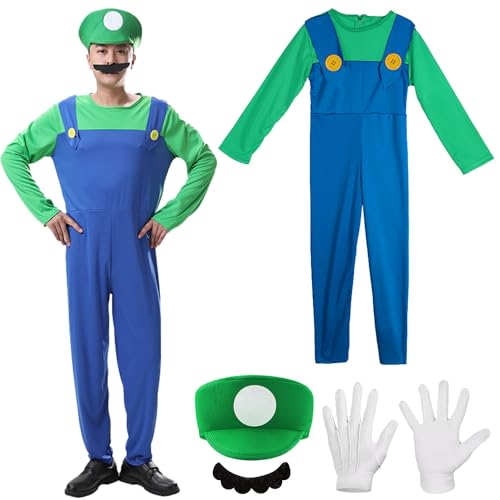 YeahBoom Mario Kostüm Luigi Kostüm Set,Luigi Bros Kostüm,Mario und Luigi Kostüm für Erwachsene Kinder,Bruder Kostüm Kinder Erwachsene,Mario Outfit für Halloween Karneval von YeahBoom