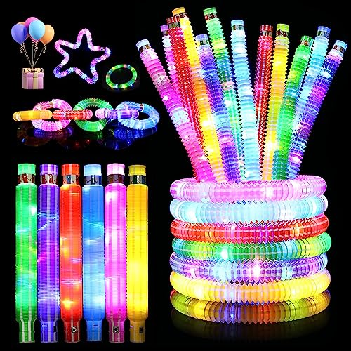 YeahBoom Pop Tubes,12PCS Knicklicht Pop Tubes,LED Leuchtspielzeug,LED Stretchrohr,Partyzubehör im Dunkeln Röhrchen,Knicklichter Party Set,Leuchtende Pop Röhren,Leuchtspielzeug Kinder,Leuchtstäbe von YeahBoom