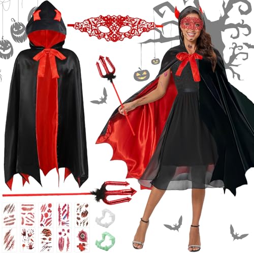 YeahBoom Teufel Kostüm Damen,Umhang mit Kapuze,Umhang mit Kapuze,Teufelkostüm Teufel,Vampir Umhang,Halloween Teufel Kostüm Damen,Halloween Kostüm Damen Vampir Umhang von YeahBoom