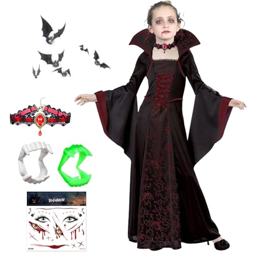 YeahBoom Vampir Kostüm Mädchen,Kinderkostüm Vampirin Kleid mit Halskette,Halloween Kostüm Vampir,Gothic Vampirkostüm für Halloween, Rollenspiel, Karneval YeahBoom Vampir Kostüm Mädchen,Kinderkostüm Vampirin Kleid mit Halskette,Halloween Kostüm Vampir,Gothic Vampirkostüm für Halloween, Rollenspiel, Karneval von YeahBoom