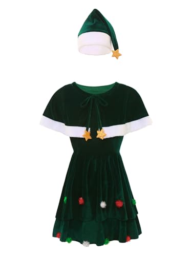 Yeahdor Damen Weihnachten Kostüm Ärmellos Weihnachtsfrau Kleid mit Weihnachtsmütze + Robe Weihnachtsoutfits Cosplay Party Geschenke Grün L von Yeahdor