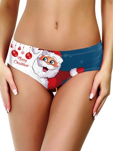 Yeahdor Damen Wiehnachten Kostüm Weihnachtsslips Lustig Weihnachtsuntershorts String Schneemann Druck Weihnachten Unterwäsche Typ B L von Yeahdor