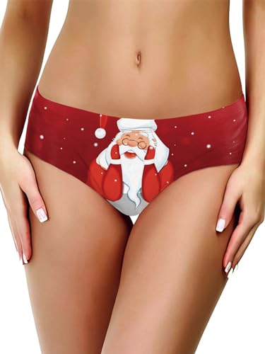 Yeahdor Damen Wiehnachten Kostüm Weihnachtsslips Lustig Weihnachtsuntershorts String Schneemann Druck Weihnachten Unterwäsche Typ C L von Yeahdor