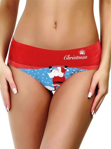 Yeahdor Damen Wiehnachten Kostüm Weihnachtsslips Lustig Weihnachtsuntershorts String Schneemann Druck Weihnachten Unterwäsche Typ D L von Yeahdor