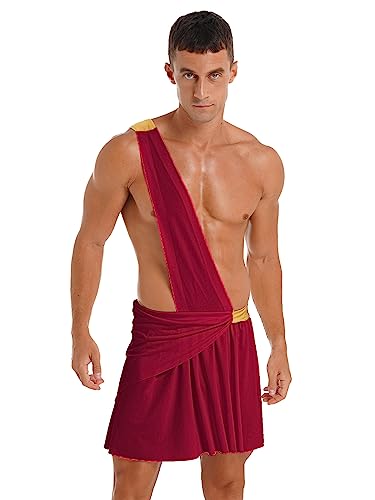 Yeahdor Herren Römischer Kaiser Caesar Kostüm Toga Ein Schulter Gott Römische Kostüm Gladiator Rock Götter Griechenlands Cosplay Party Weinrot L von Yeahdor