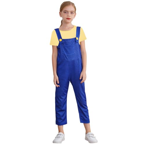 Yeahdor Kinder Faschingkostüm Zubehör Gelbes T-shirt mit Latzhose Set Super Bros Outfit Halloween Fasching Kostüm Cosplay Gelb 110-116 von Yeahdor