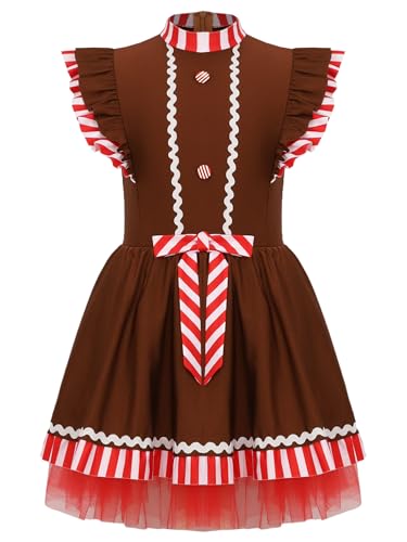 Yeahdor Kinder Mädchen Weihnachten Kleid Ärmellos Lebkuchenmann Kostüm Weihnachtsfrau Kleid Tutukleid Cosplay Party Weihnachtsgeschenke Braun 110-116 von Yeahdor