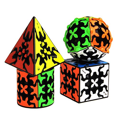 Yealvin Gear Speed Cube Set, Gear Puzzle Cube Bundle of Gear Pyraminx Cube 3x3 Gear Cube Gear Cylindrical and Ball Cube Puzzle Toys 4pcs von Yealvin