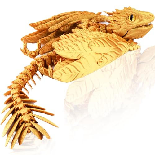 3D Drache Figuren 3D Gedrucktes Drache Spielzeug Dragon Realistische Beweglicher Drachen 3D Gedruckter Drache mit Flügeln (Gold) von Yearsahrk