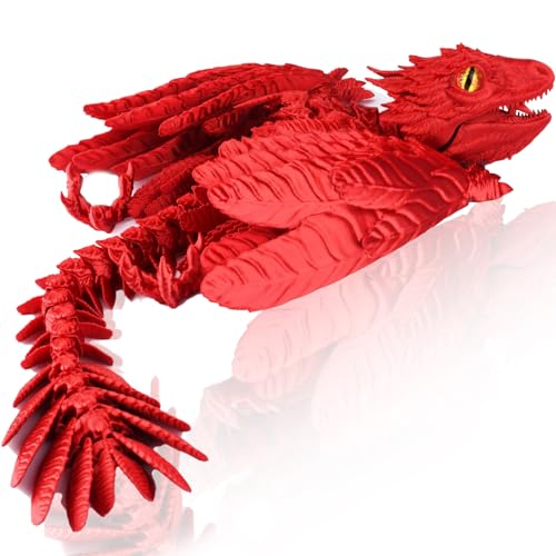 3D Drache Figuren 3D Gedrucktes Drache Spielzeug Dragon Realistische Beweglicher Drachen 3D Gedruckter Drache mit Flügeln (Rot) von Yearsahrk