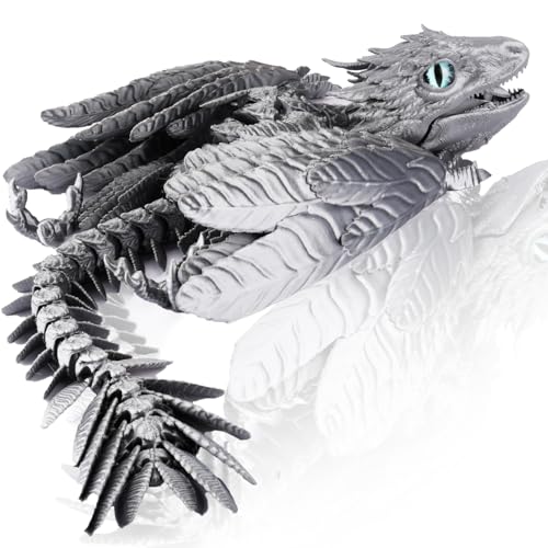 3D Drache Figuren 3D Gedrucktes Drache Spielzeug Dragon Realistische Beweglicher Drachen 3D Gedruckter Drache mit Flügeln (Silber) von Yearsahrk