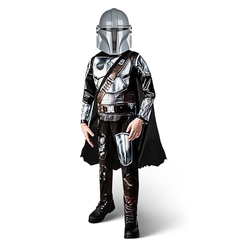 Yearsahrk 3 Stück Mandalorian Kostüm Kinder Mandalorian Maske und Umhang Superhelden Kostüme Karneval Halloween Kostüm Cosplay Outfit Requisiten von Yearsahrk