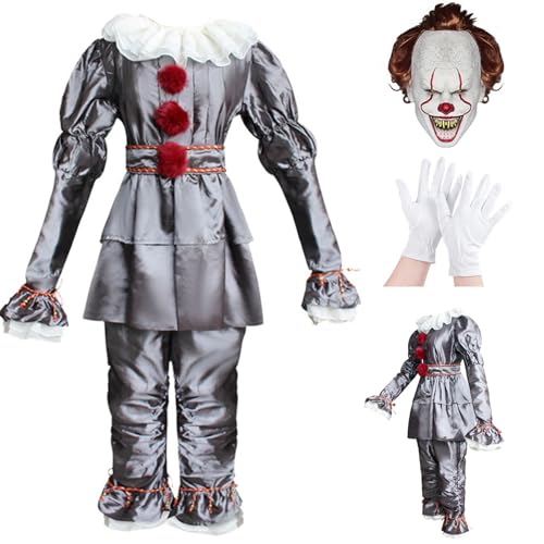 Yearsahrk 3 Stück Pennywise Kostüm Kinder Horror Clown Kostüm It Clown Mask Handschuhe Halloween Kostüm Karneval Cosplay Requisiten von Yearsahrk