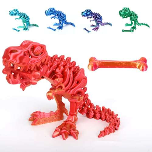 Yearsahrk 3D Gedrucktes Dinosaurier Skelett T-Rex Spielzeug Realistische Drachen Spielzeug Voll Bewegliches Tiere Dinosaurier Figuren Spielzeug Heim Desktop Dekor (Rot.B) von Yearsahrk