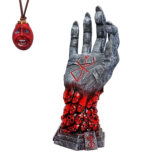 Yearsahrk Berserk Figur Berserk Statue und Anhänger Anime Hand Gottes Rechte Hand Schädel Runenskulptur Skelettstatue Zuhause Schreibtisch Tischdekoration Sammlungen Gifts (Hand+Halskette B) von Yearsahrk