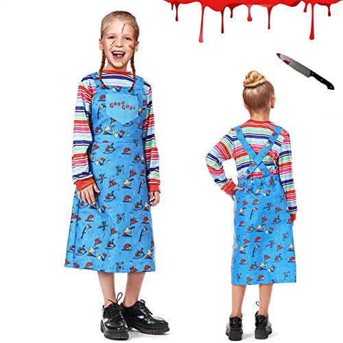 Yearsahrk Chucky Kostüm Kinder Halloween Chucky Maske Jumpsuit Plastikmesser Karneval Halloween Kostüm Cosplay Requisite für Jungen Mädchen von Yearsahrk