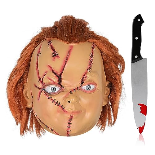 Yearsahrk Chucky Maske Horror Ghost Maske Scary Killer Chucky Vollkopf Maske Karneval Halloween Cosplay Kostüm Requisiten (2Pcs) von Yearsahrk