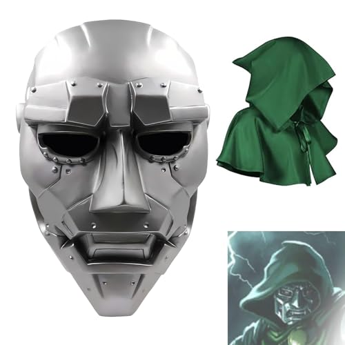 Yearsahrk Dr Doom Maske Superschurke Victor von Helm Silber Totenkopf Maske Karneval Halloween Kostüm Requisiten (2PCS PVC) von Yearsahrk