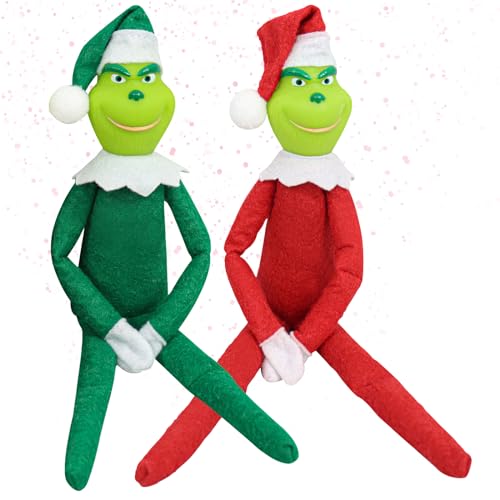 Yearsahrk Grinch Kuscheltier Christmas Grinch Plüschtier Weihnachtself Puppe Lustiges Monster Gekleideter Weihnachtsmannanzug mit Weihnachtsmütze Xmas Geschenke (2 STÜCK) von Yearsahrk