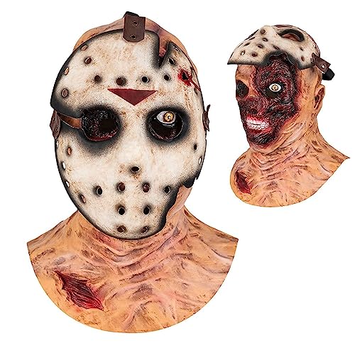 Yearsahrk Jason Maske Horror Hockey Killer Masken Scary Zombie Masken Rotten Face Doppelschicht Maske Gruselige Halloween Kostüm Party Karneval Requisiten von Yearsahrk