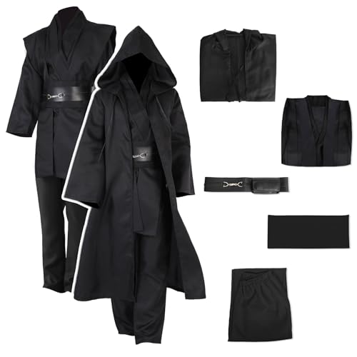 Yearsahrk Jedi Kostüm Erwachsene Herren 5-teilig Kapuzenrobe Tunika Outfit Komplettes Set Brauner Umhang Karneval Halloween Kostüm Cosplay Requisiten von Yearsahrk