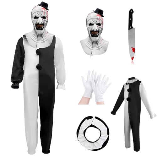 Yearsahrk Kinder Terrifier Kostüm Horror Maske Art The Clown Kostüm Scary Killer Clown Kostüm Karneval Halloween Outfit Cosplay Requisiten von Yearsahrk