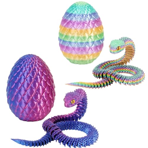 3D Gedrucktes Schlangen Drachenei Flexibel 3D Drache Tiere Schlangen Spielzeug Oster körbchen Füller Home Office Dekor Snake Toys (2 Stück.D) von Yearsahrk