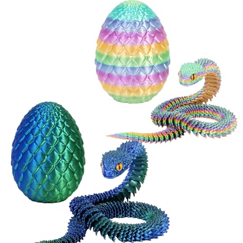 Yearsahrk Mini 3D Dedrucktes Schlangen Drachenei Flexibel 3D Drache Tiere Schlangen Spielzeug Oster körbchen Füller Home Office Dekor Snake Toys (2 Stück.E) von Yearsahrk