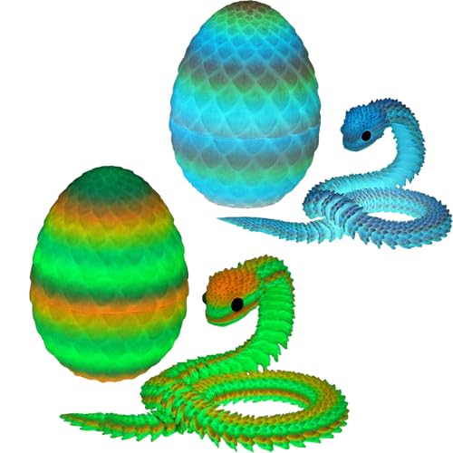 Yearsahrk 3D Dedrucktes Schlangen Drachenei Flexibel 3D Drache Tiere Schlangen Spielzeug Oster körbchen Füller Home Office Dekor Snake Toys (2 Stück.F) von Yearsahrk