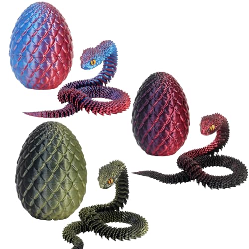 Yearsahrk 3D Dedrucktes Schlangen Drachenei Flexibel 3D Drache Tiere Schlangen Spielzeug Oster körbchen Füller Home Office Dekor Snake Toys (3 Stück.A) von Yearsahrk