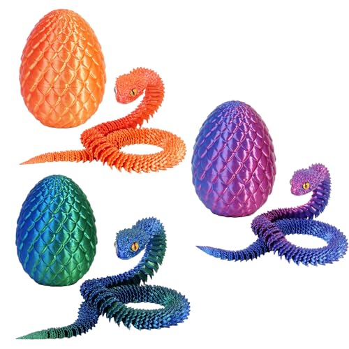 Yearsahrk 3D Dedrucktes Schlangen Drachenei Flexibel 3D Drache Tiere Schlangen Spielzeug Oster körbchen Füller Home Office Dekor Snake Toys (3 Stück.B) von Yearsahrk