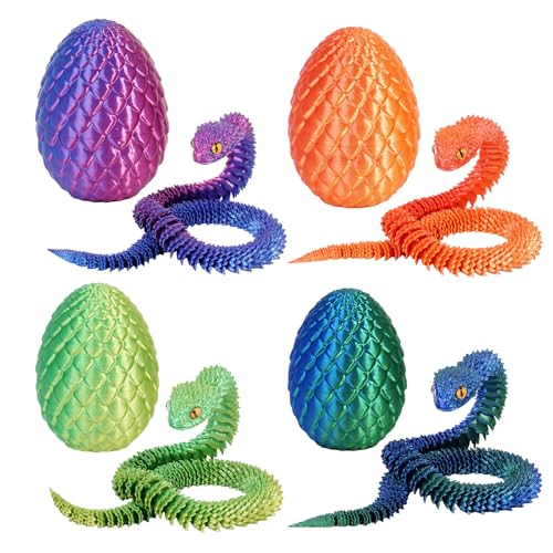 Yearsahrk 3D Dedrucktes Schlangen Drachenei Flexibel 3D Drache Tiere Schlangen Spielzeug Oster körbchen Füller Home Office Dekor Snake Toys (4 Stück.A) von Yearsahrk