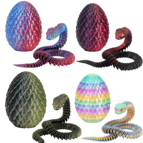 Yearsahrk 3D Dedrucktes Schlangen Drachenei Flexibel 3D Drache Tiere Schlangen Spielzeug Oster körbchen Füller Home Office Dekor Snake Toys (4 Stück.C) von Yearsahrk