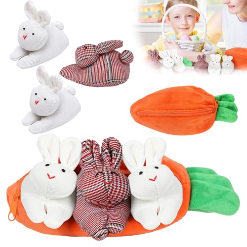 Yearsahrk Ostern Hasen Verstecken Plüsch Spielzeug Karotten Hasen Plüschtier Stofftiere Surprise Rabbit Doll Easter Basket Stuffers (Rot Weiß) von Yearsahrk