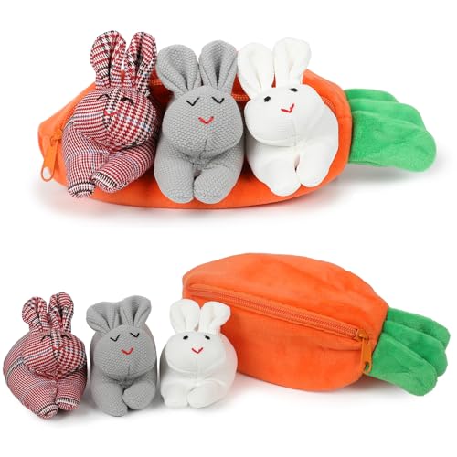 Yearsahrk Ostern Hasen Verstecken Plüsch Spielzeug Karotten Hasen Plüschtier Stofftiere Surprise Rabbit Doll Easter Basket Stuffers (Rot Weiß Grau) von Yearsahrk