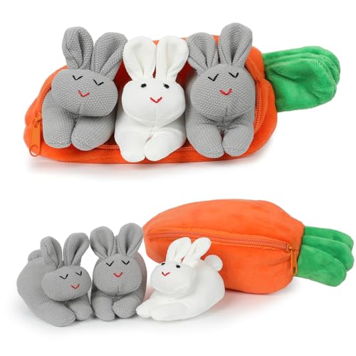 Yearsahrk Ostern Hasen Verstecken Plüsch Spielzeug Karotten Hasen Plüschtier Stofftiere Surprise Rabbit Doll Easter Basket Stuffers (Weiß Grau) von Yearsahrk