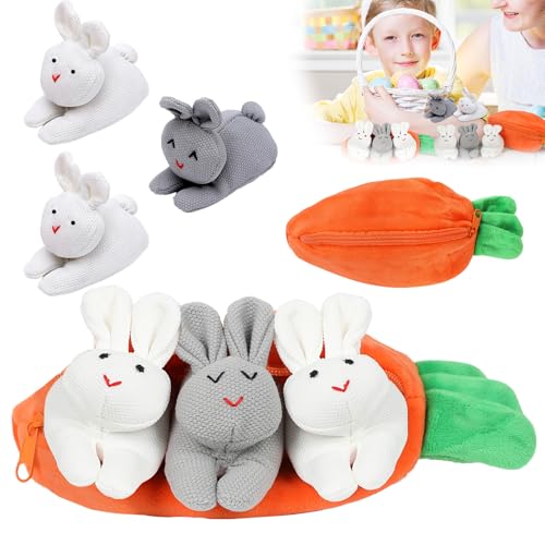 Yearsahrk Ostern Hasen Verstecken Plüsch Spielzeug Karotten Hasen Plüschtier Stofftiere Surprise Rabbit Doll Easter Basket Stuffers (Weiß und Grau) von Yearsahrk