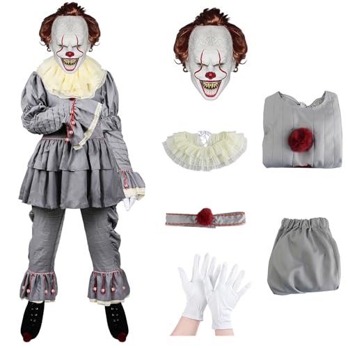 Yearsahrk Pennywise Kostüm Erwachsene 6 Stück Horror Killer Clown Kostüm It Clown Maske Karneval Halloween Kostüm Cosplay Requisiten von Yearsahrk