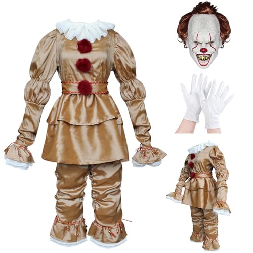 Yearsahrk Pennywise Kostüm Erwachsene 6 Stück Horror Killer Clown Kostüm It Clown Maske Karneval Halloween Kostüm Cosplay Requisiten von Yearsahrk