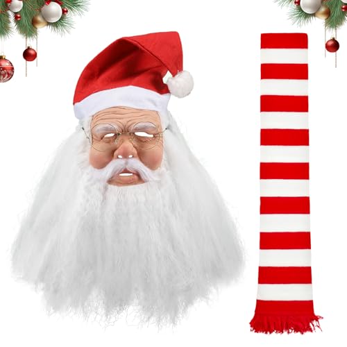 Yearsahrk Weihnachtsmann Maske mit Bart Realistische Maske für Alte Männer Santa Claus Masken Weihnachts Karneval Halloween Kostüme (Maske+Schal) von Yearsahrk