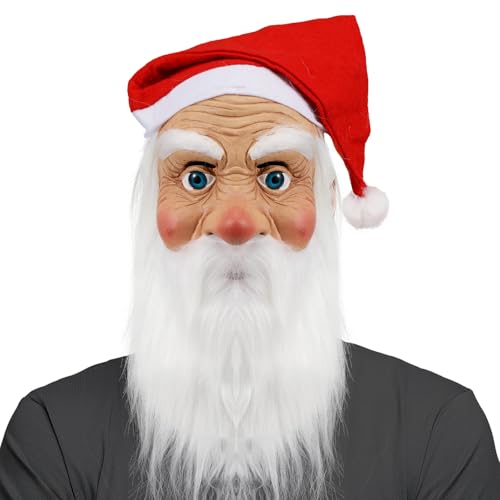 Yearsahrk Weihnachtsmann Maske mit Bart Realistische Maske für Alte Männer Santa Claus Masken Weihnachts Karneval Halloween Kostüme (Stil A) von Yearsahrk