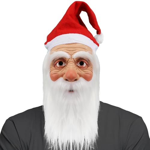 Yearsahrk Weihnachtsmann Maske mit Bart Realistische Maske für Alte Männer Santa Claus Masken Weihnachts Karneval Halloween Kostüme (Stil B) von Yearsahrk