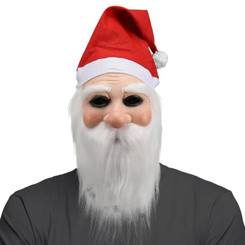 Yearsahrk Weihnachtsmann Maske mit Bart Realistische Maske für Alte Männer Santa Claus Masken Weihnachts Karneval Halloween Kostüme (Stil C) von Yearsahrk