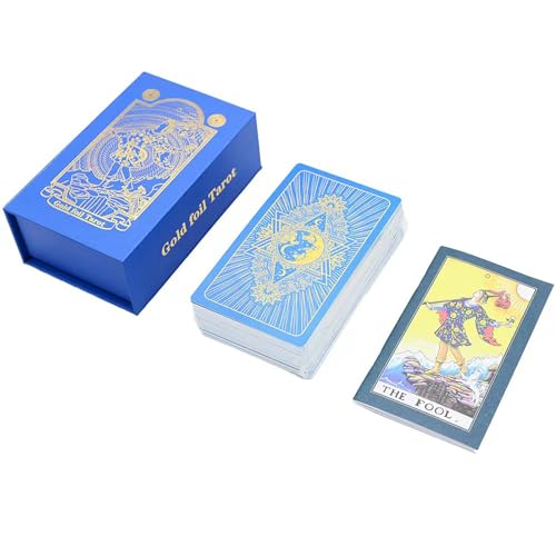 Tarot Karten Blaue Gold Tarot Karte, Luxus PET wasserdicht und knitterresistent 78 Gold Folie Classic Tarot Card Set, zukünftige Spiel mit Anfänger und Professional Guide von Yedaoiu