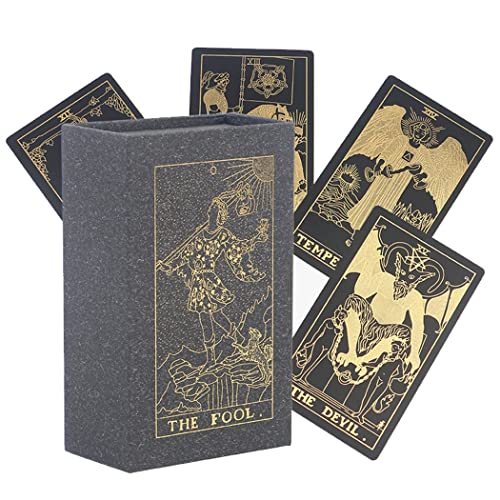 Tarot-Karten Deck, Tarot Cards,mit Ratgeber & Box, Goldfolie Schwarzgold 78 Tarotkarten, holographisch leuchtendes Wahrsage-Spiel-Set, für Anfänger, Experten und Leser,Schwarz von Yedaoiu