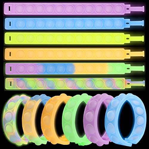 12 Stück Fluoreszierendes Pop it Fidget Toy Set, Pop Bubble Fidget Armband Spielzeug Set, Anti Stress Spielzeug, Fidgets Toys für Kinder und Erwachsene von Yeefunjoy