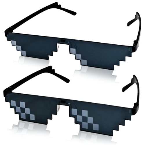 Yeefunjoy 2 Pcs Stück Thug Life Pixelated Sonnenbrille, Coole Mosaik Brillen Unisex Sonnenbrille Brille Party für Erwachsene, Jungen und Mädchen Lustige Brillen Pixel Sonnenbrillen Foto Requisiten von Yeefunjoy