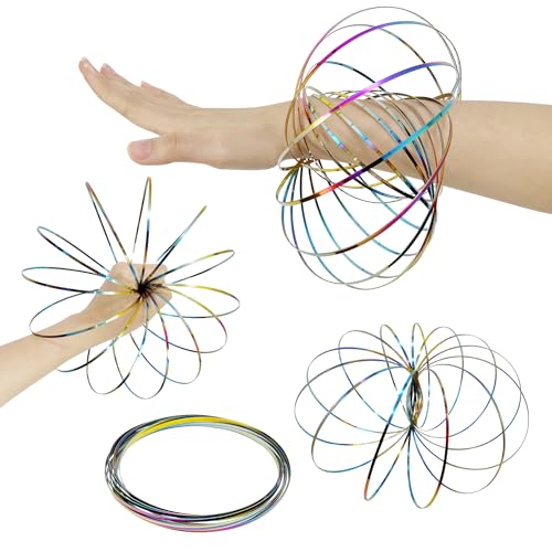 Yeefunjoy 2 Stück Durchflussringe Spielzeug, 3D Arm Feder Magisch Durchflussring, Multisensorisch Pädagogisch und Interaktiv Antistress Spielzeug, Bunt Magische Flow Ringe für Kinder Teens Erwachsene von Yeefunjoy