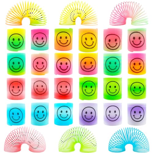 Yeefunjoy 24 Stück Mini Smiley Springs für Party Tasche Füllstoffe Spielzeug Regenbogen Spielzeug Kindergeburtstag, Regenbogenspiralen, Weihnachten, Halloween Party Mitgebsel für Kinder und Erwachsene von Yeefunjoy